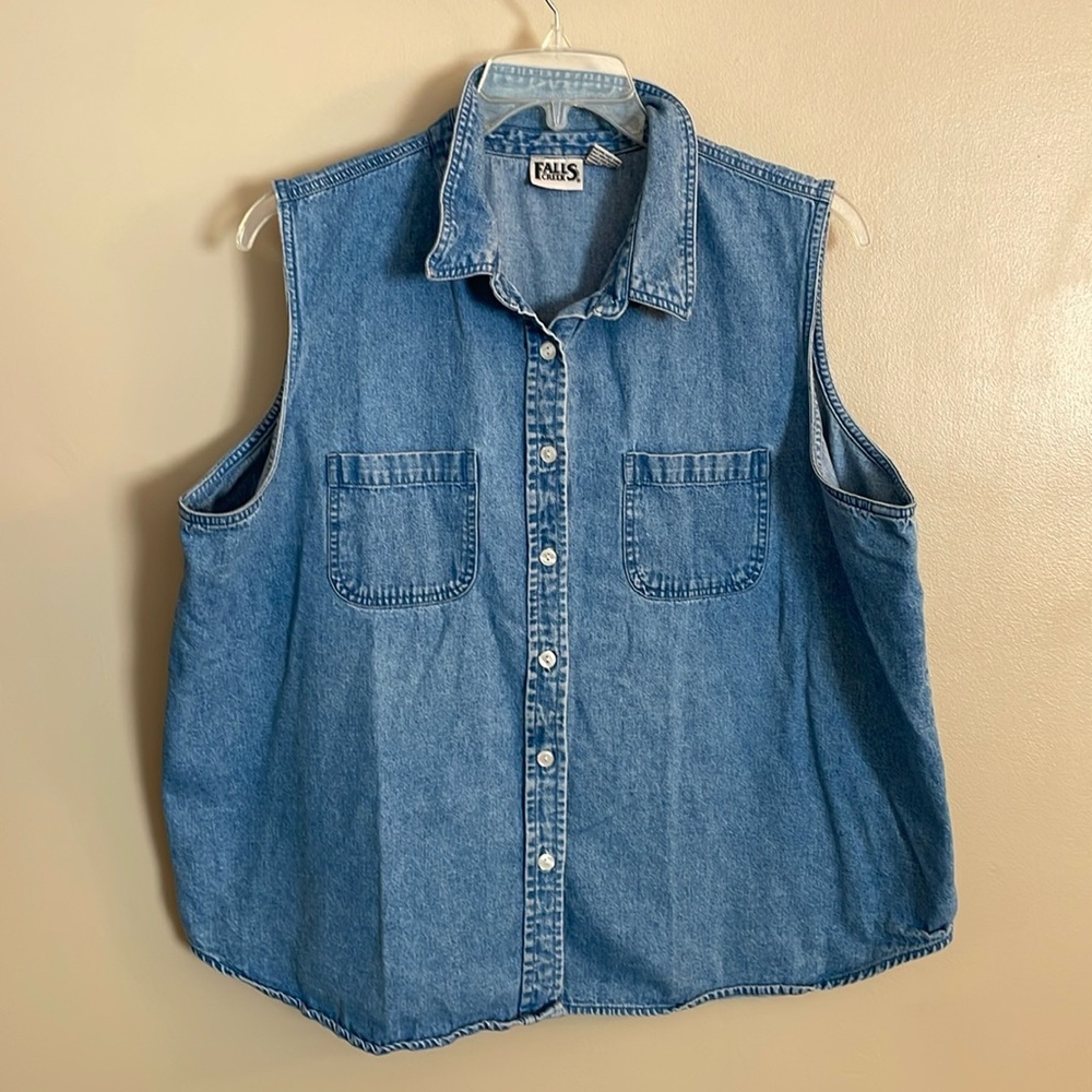 90s Plus Size Falls Creek Button Up Jean short Sleeve Top